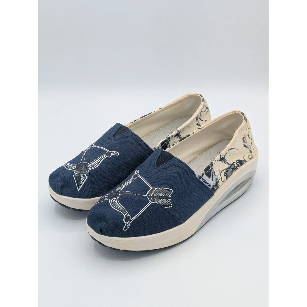 Minika Bow and Arrow Graphic Slip On Sneaker 40 Blue Comfort Casual Rocker Sole